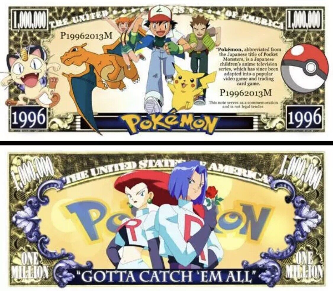 Pokémon Collectible 50 Pack 1 Million Dollar Bills Funny Money Novelty Notes
