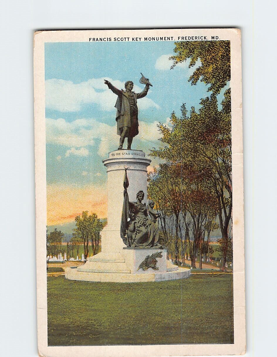 Postcard Francis Scott Key Monument Frederick Maryland USA