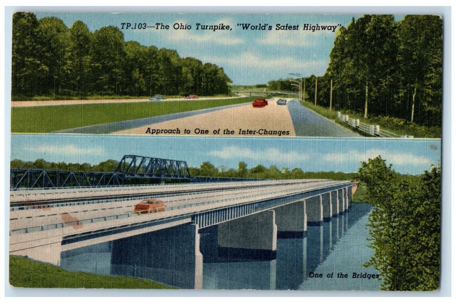 1940 Ohio Turnpike World\'s Safest Highway Approach Inter-Changes Bridge Postcard