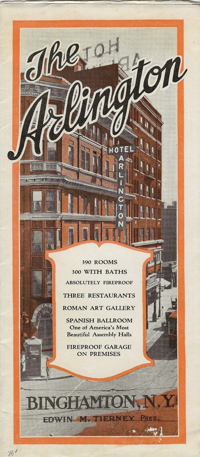 Brochure Hotel Arlington Binghamton New York Broome County c1928 Vintage