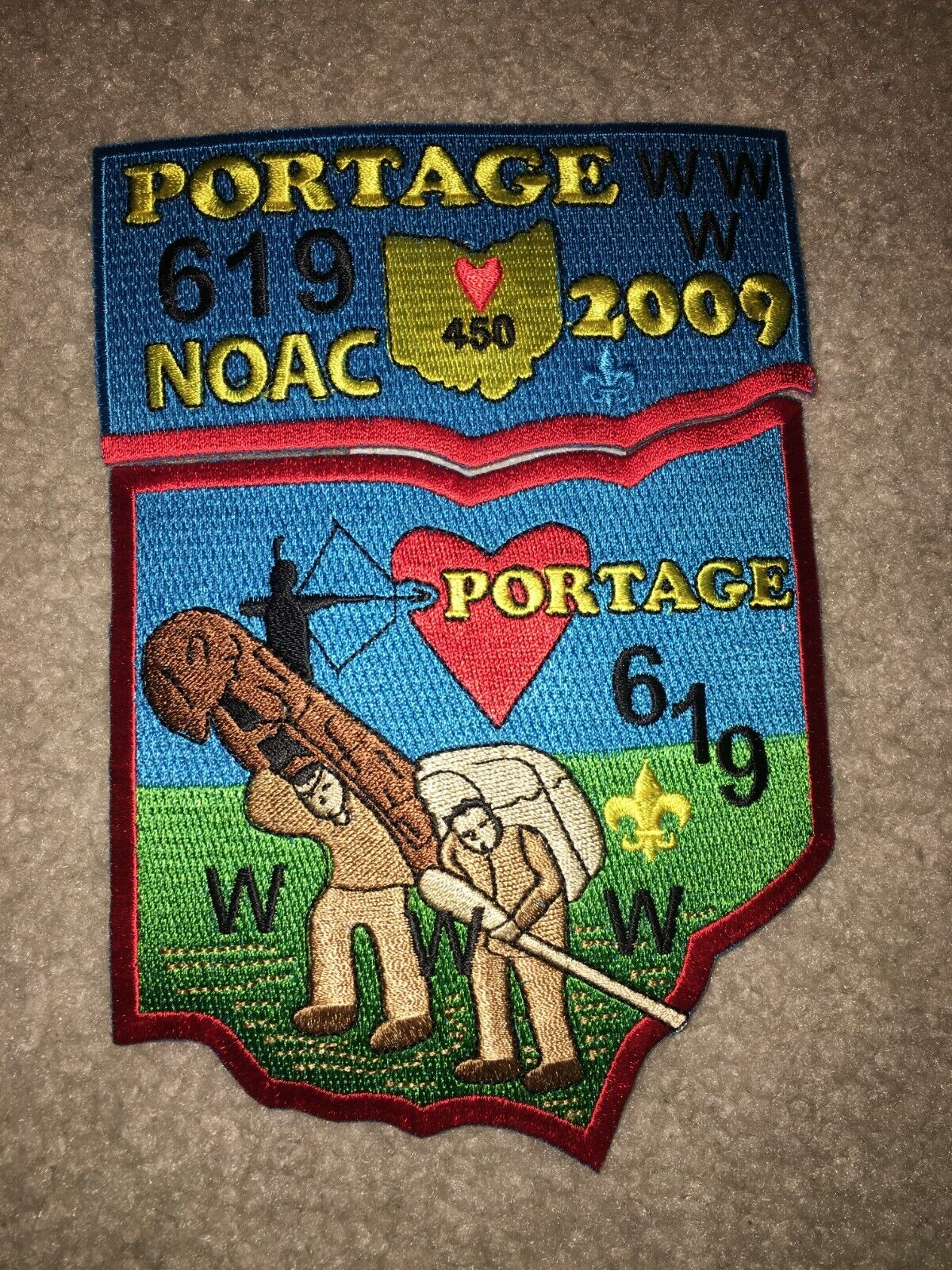 Boy Scout 2009 NOAC Portage 619 Heart of Ohio Shape Council OA Flap Patch Set