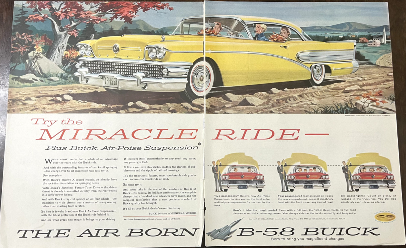 1958 Air Born B-58 Buick ad, yellow, 2 doors, 
