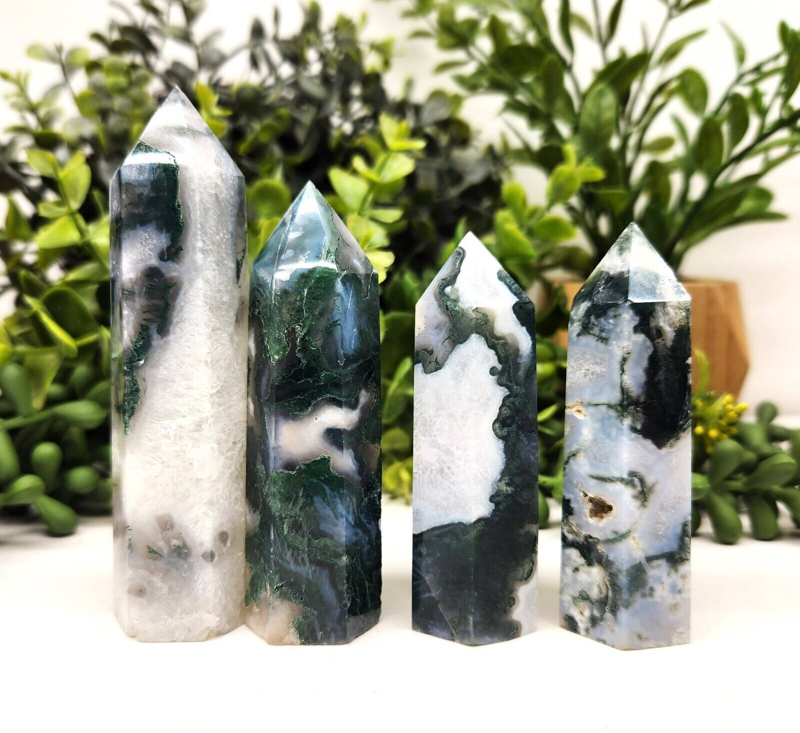 Wholesale Lot 1 Lb Natural Moss Agate Stone Obelisk Tower Crystal Wand Clearance