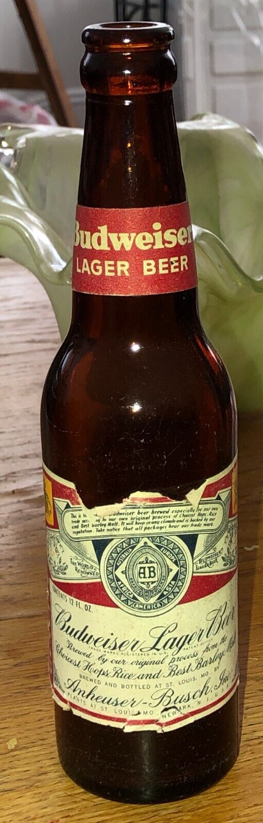 Budweiser Beer Bottle Lager w Paper Labels 12oz 1950\'s Vintage Anheuser-Busch