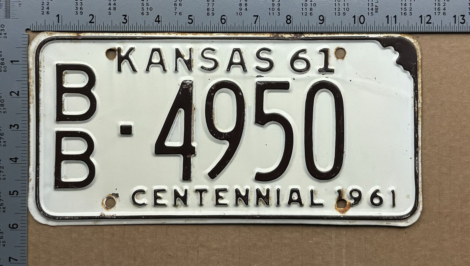 1961 Kansas license plate BB-4950 YOM DMV Bourbon Ford Chevy Dodge 16780
