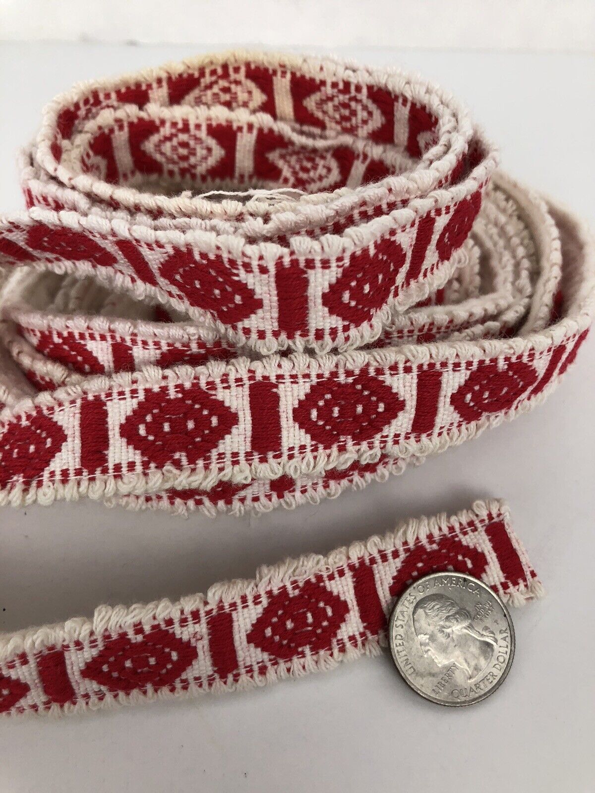 Vintage Traditional Nordic Swedish Cotton Sewing Trim Red White, 13 feet x 3/4\
