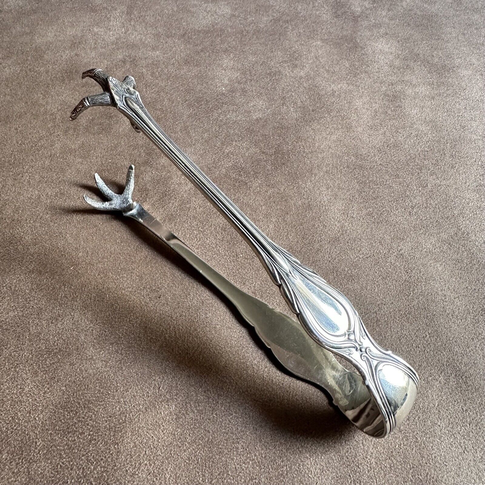 VINTAGE SILVER PLATE CLAW SUGAR ICE CUBE TONGS CUTLERY MAPPIN BROTHERS ENGLAND