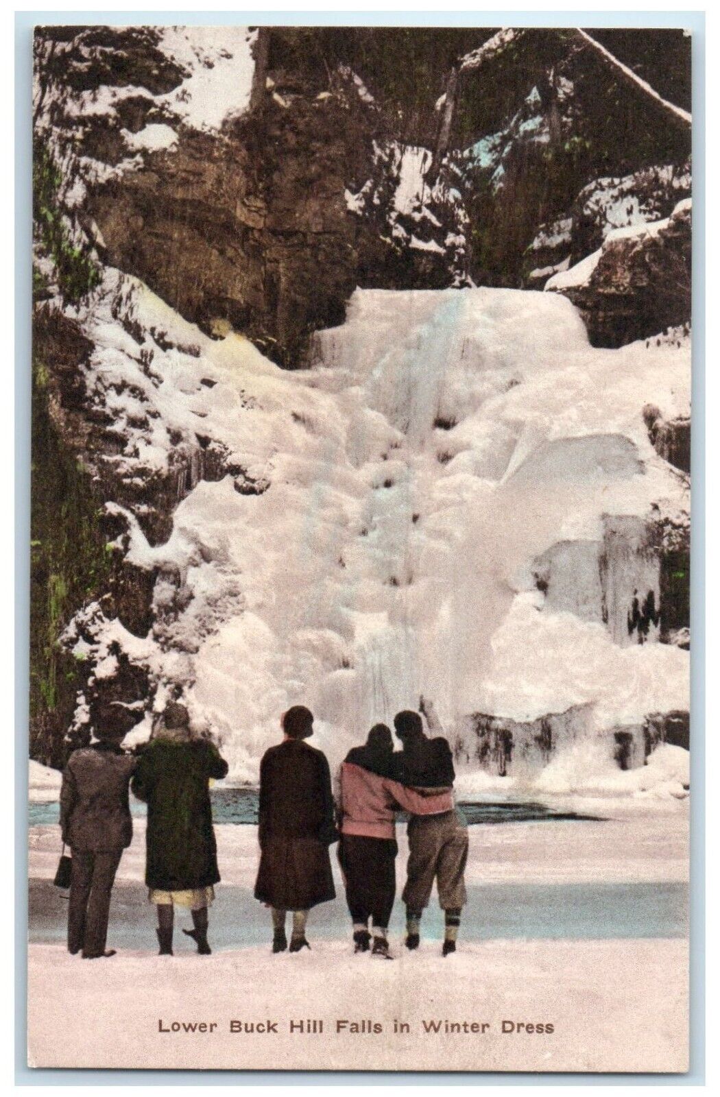 1940 Lower Buck Hills Falls Winter Dress Brooklyn New York Hand-Colored Postcard