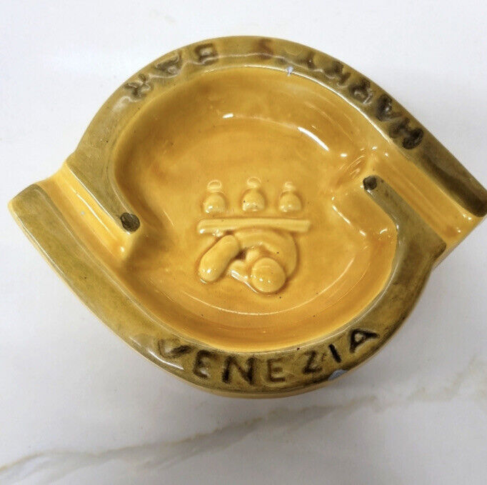 Vintage Harry's Bar Venezia Italy Gold Ceramic Ashtray