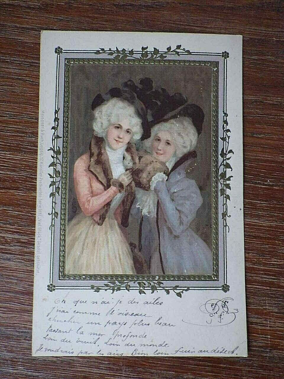 1x CPA Postcard 1900 RELIEF Young Women YOUNG LADIES CHROMO Meissner Pattern