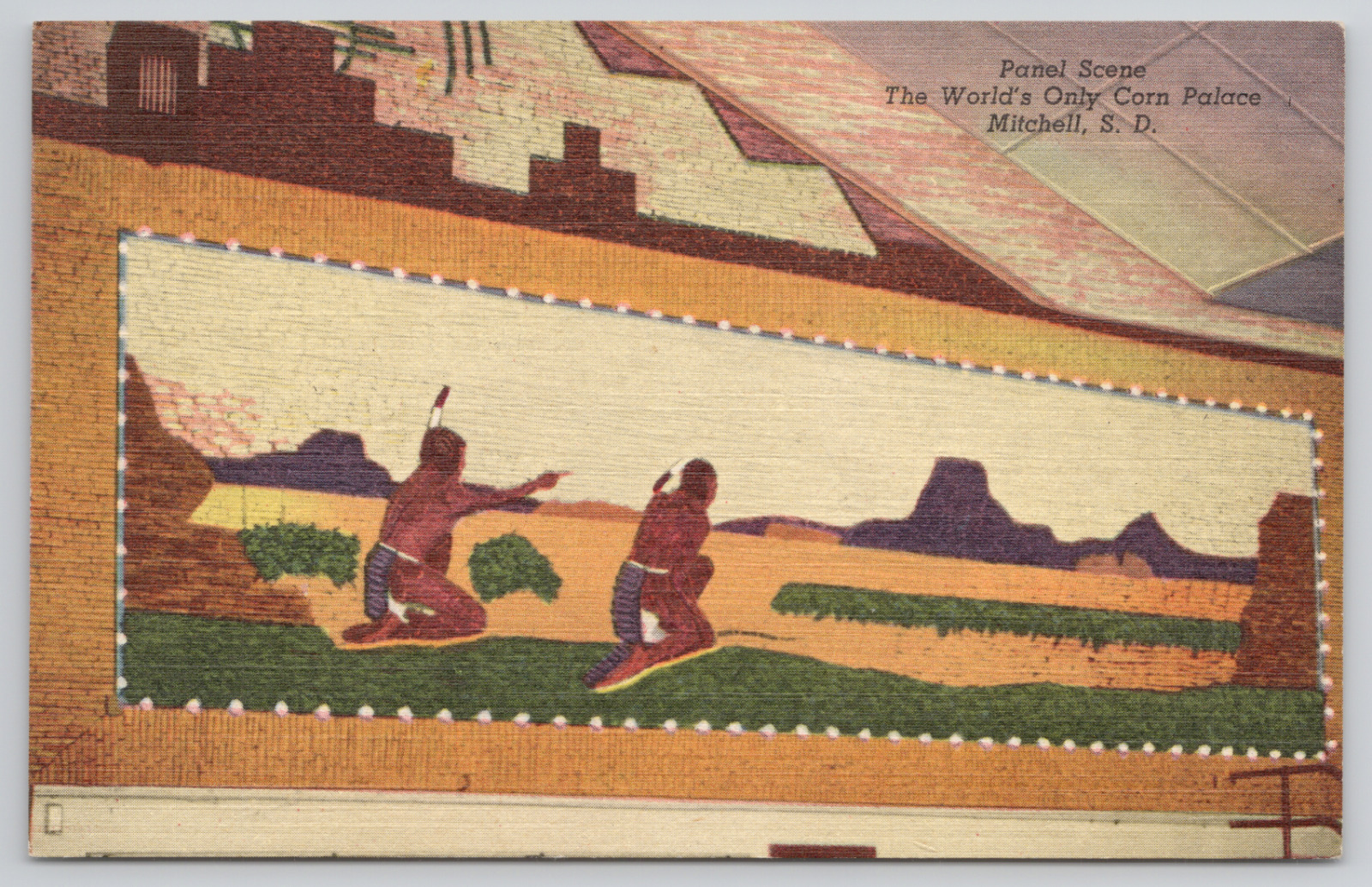 Mitchell South Dakota Panel Scene The World's Only Corn Palace Linen Postcard