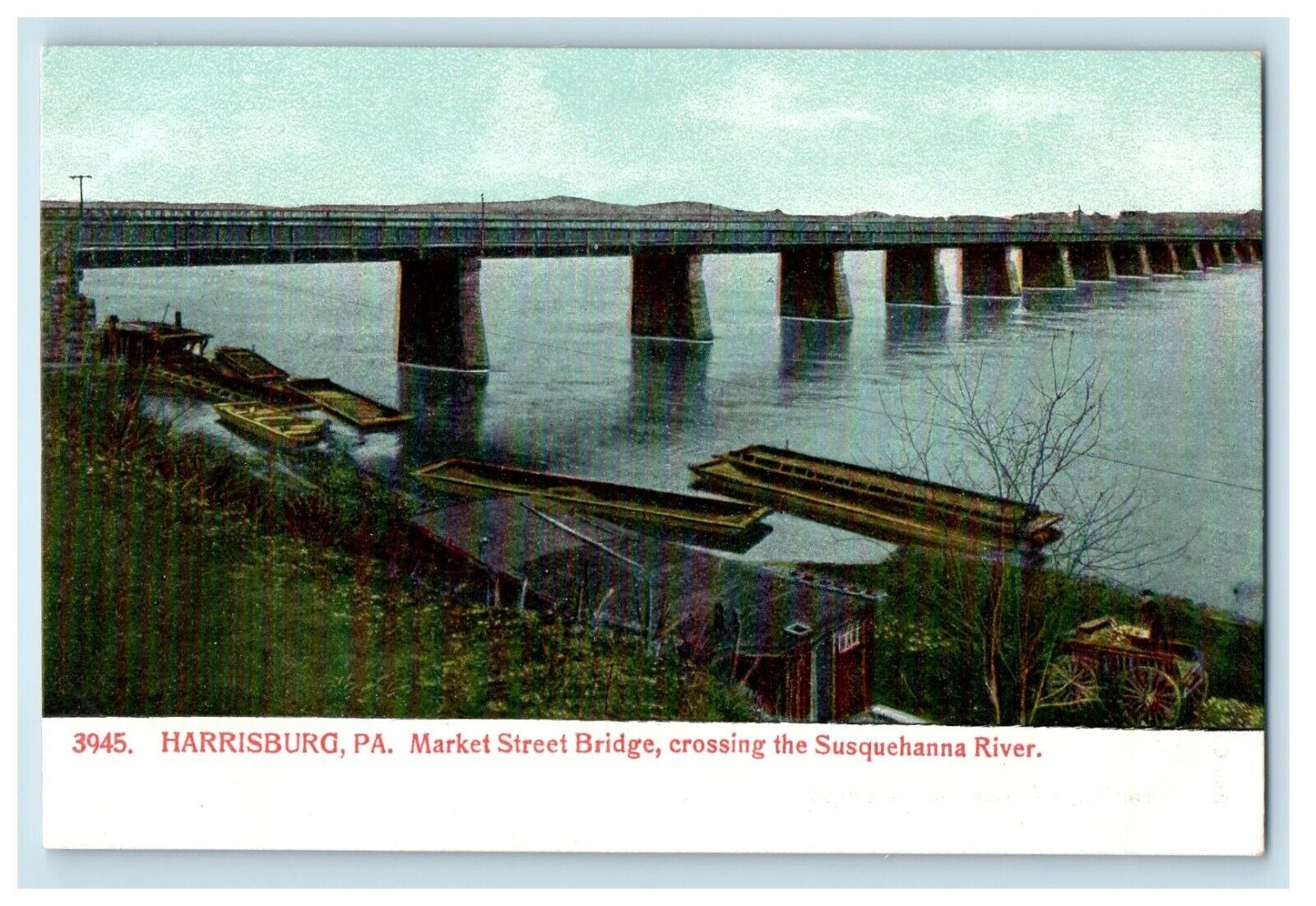c1905 Market Street Bridge Crossing Susquehanna Harrisburg PA Antique Postcard