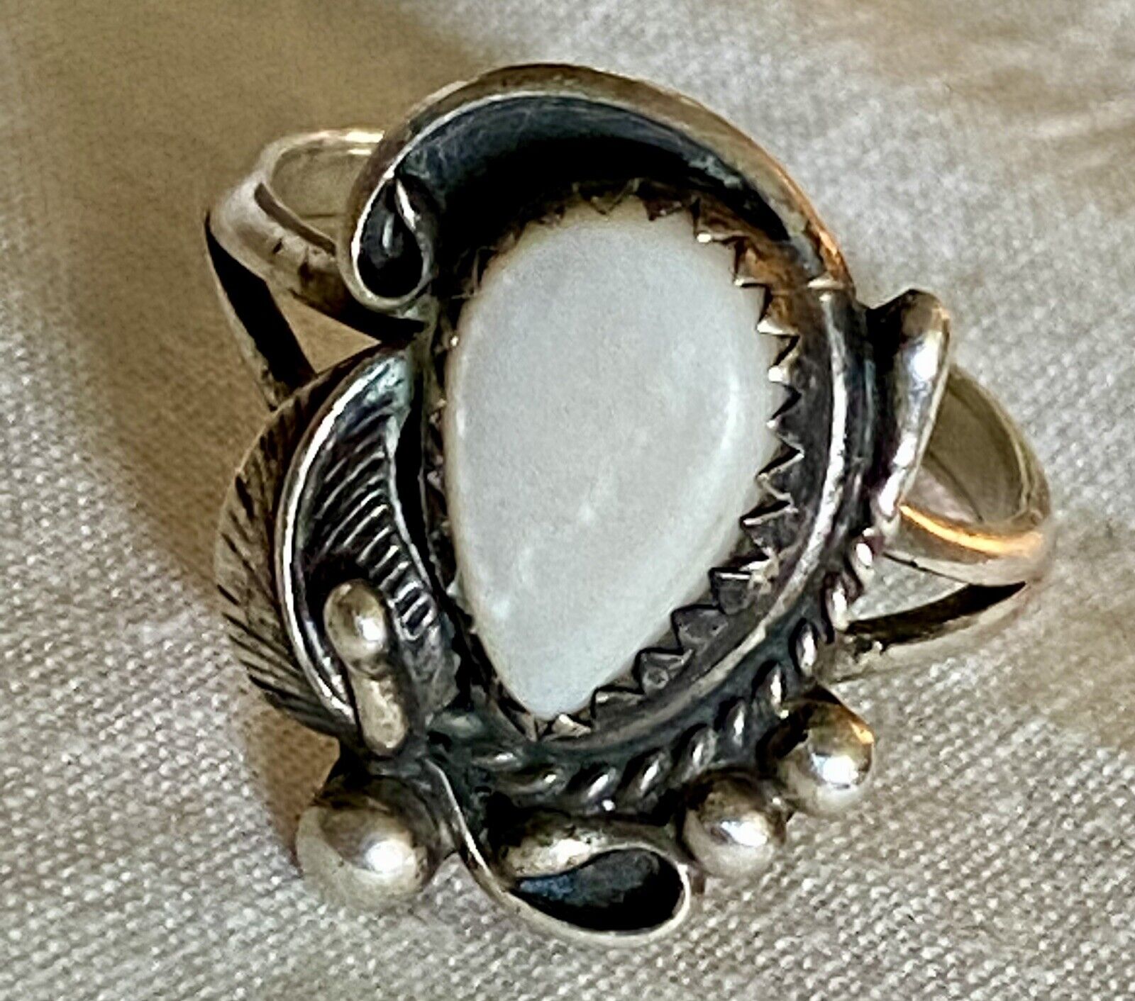 Sterling Signed Lutricia Yellowhair RingNavajo Southwest Indigenous With MOPearl