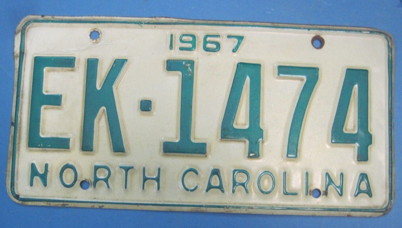 1967 North Carolina License Plate very good