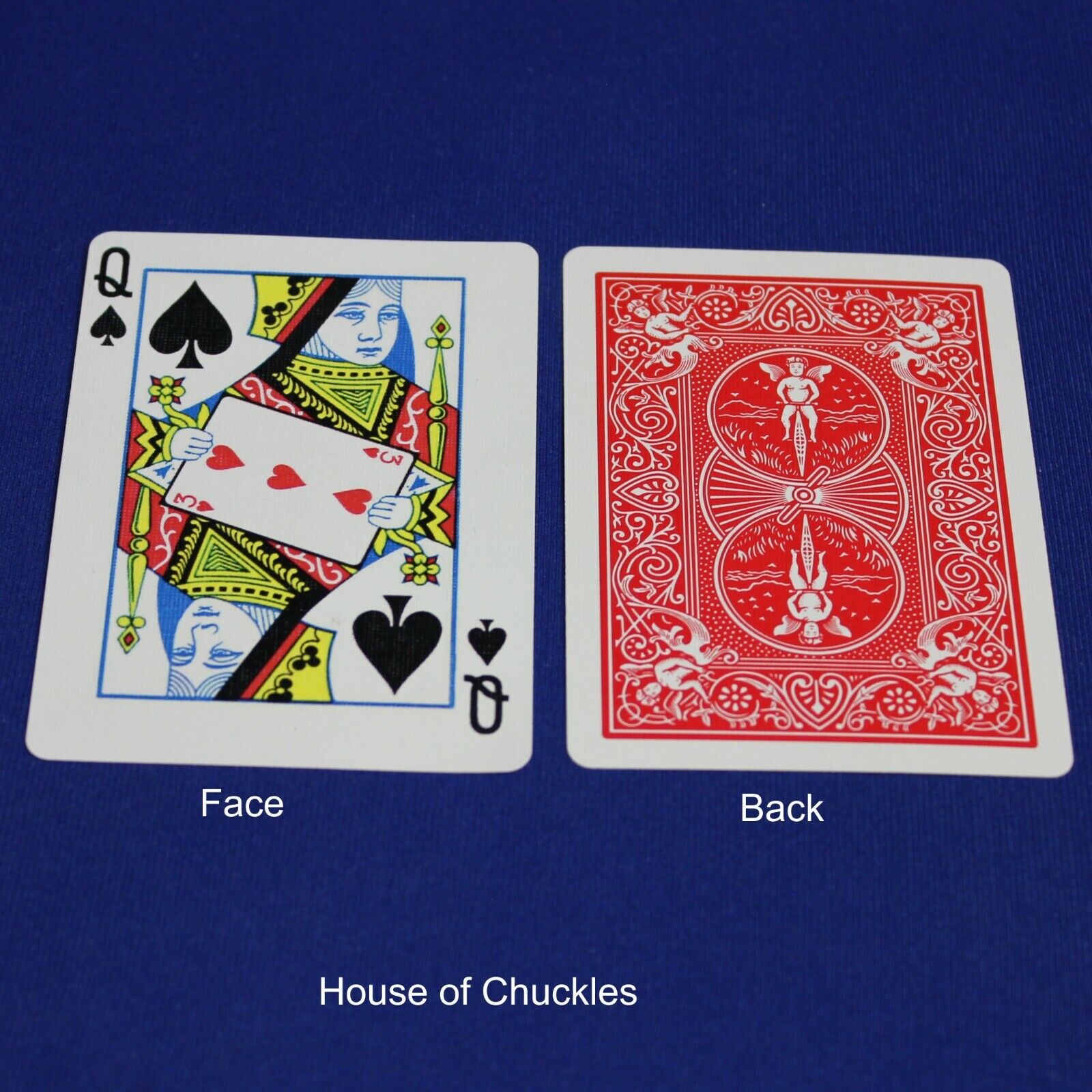 Queen Spades reveals 3 of Hearts - OFFICIAL - Red Back Bicycle Gaff Playing Card