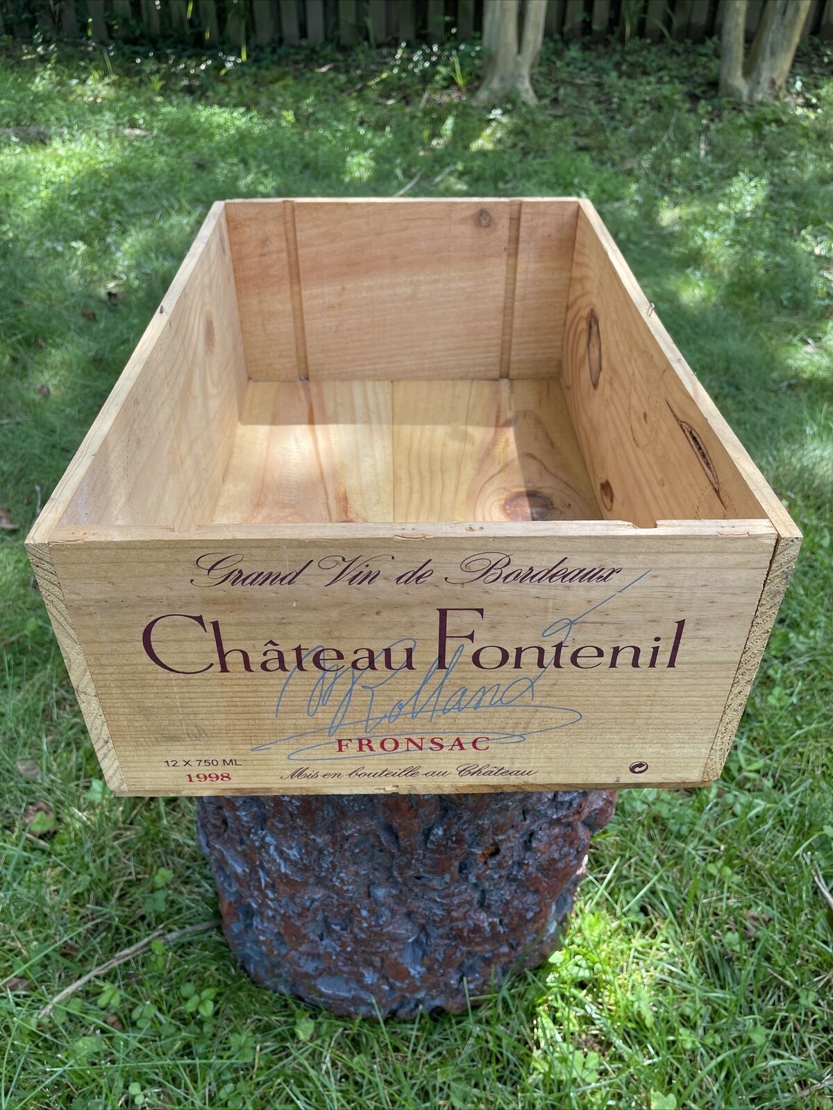 RARE CHATEAU FONTENIL FRONSAC 1998 Wooden Crate-Wine Case with Sign M. Rolland