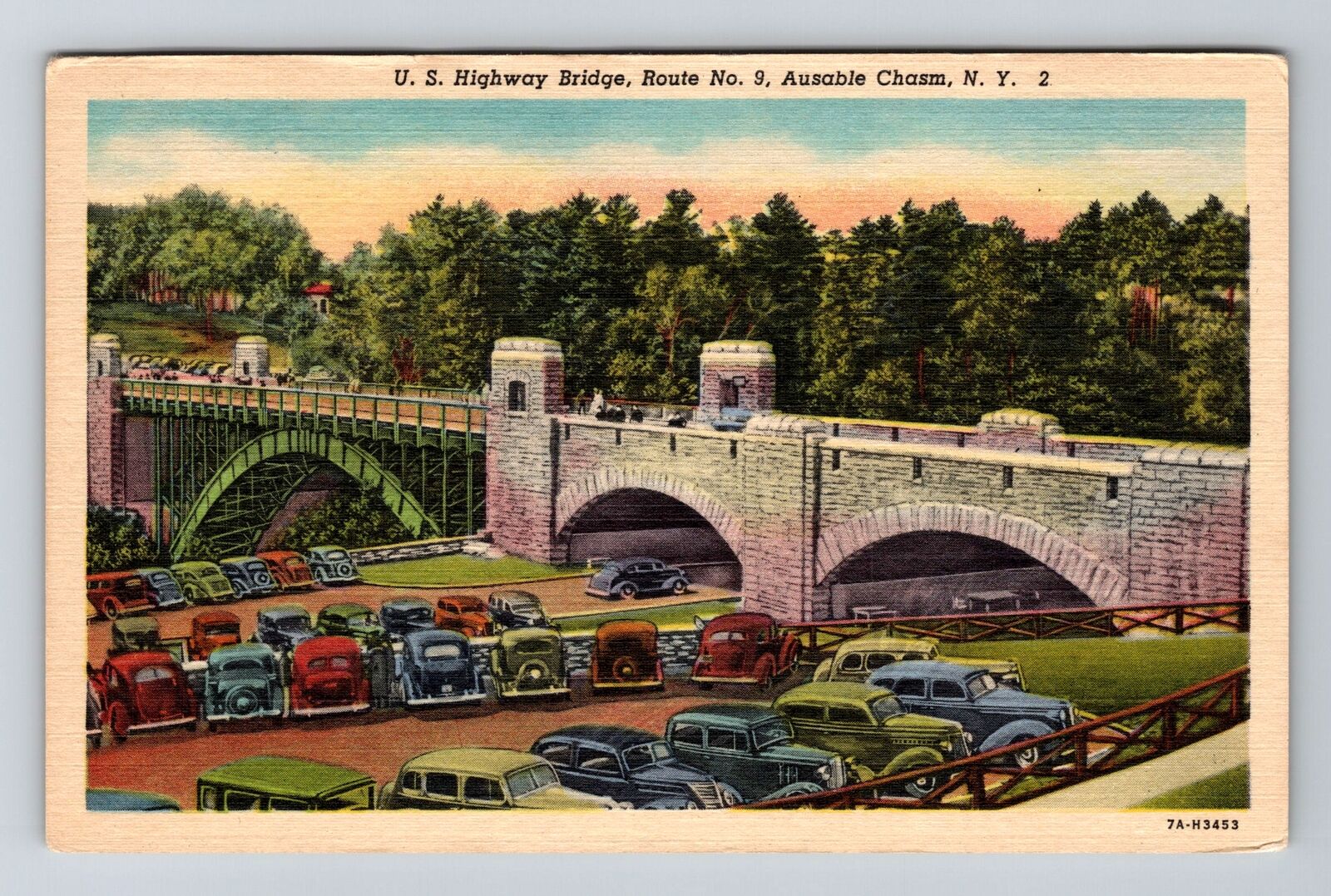 AuSable Chasm NY-New York, U.S. Hwy Bridge, Route 9 Vintage Souvenir Postcard