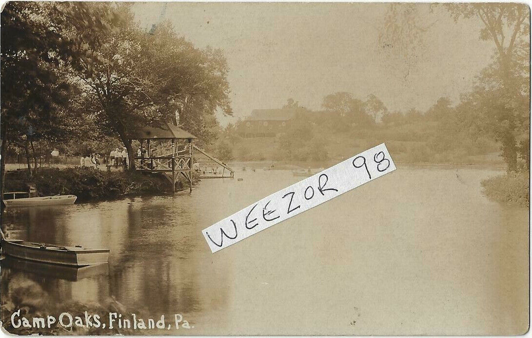 FINLAND, PA. * RPPC * CAMP OAKS * WATER SLIDE * BUCKS COUNTY * 1925 