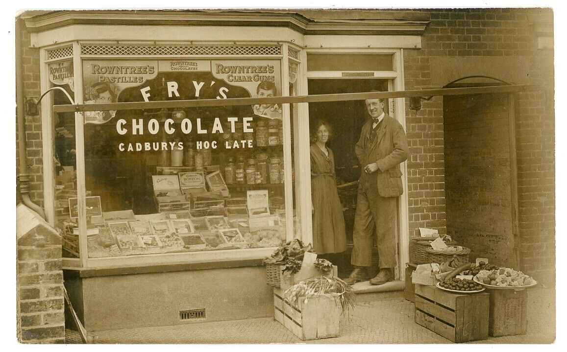 RPPC Frys Chocolate Store Front Cadburys Tall Owner