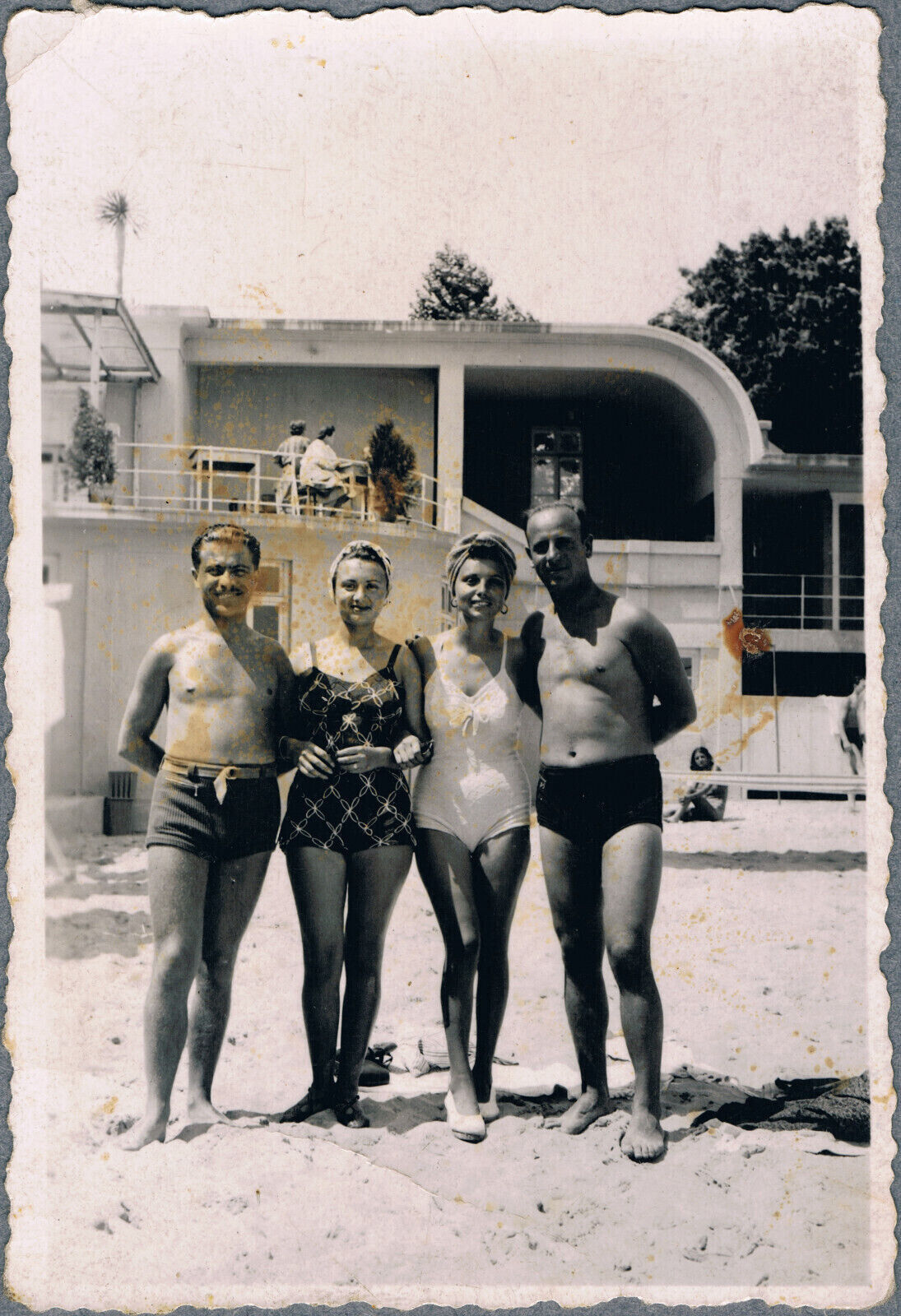 1950s Shirtless Guys Trunks Bulge Beefcake Men Pretty Girls Vtg Photo