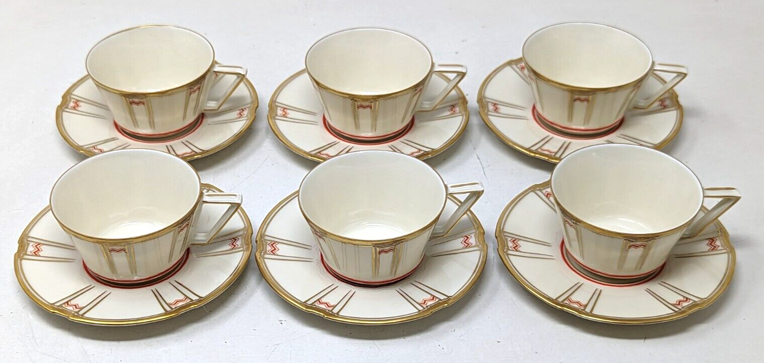 Vintage Furstenberg Porcelain Gold Gilt Red Demitasse Cup & Saucers 6 Lot KB23