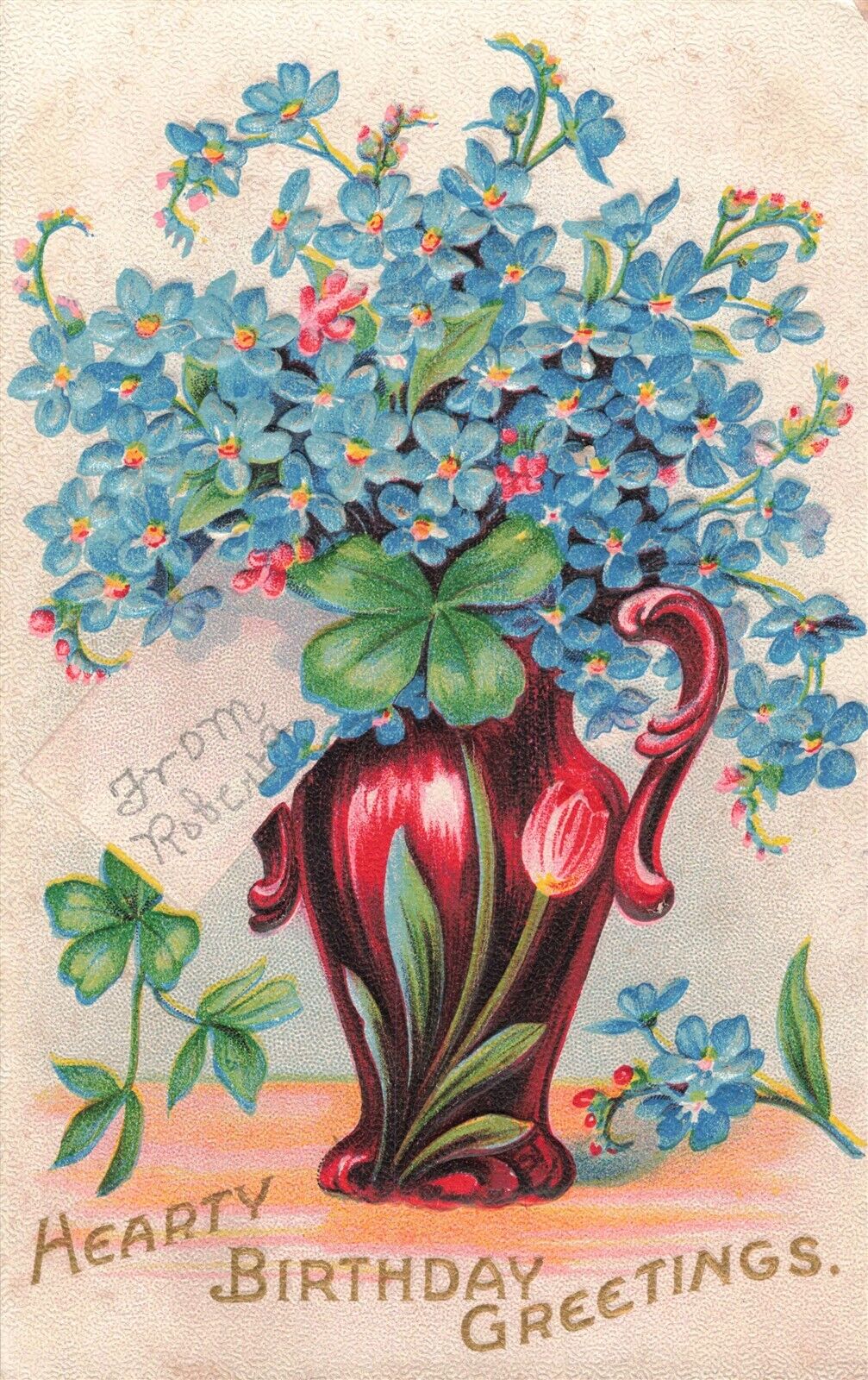 Hearty Birthday Greetings Embossed Floral Vase c1907 Postcard E77