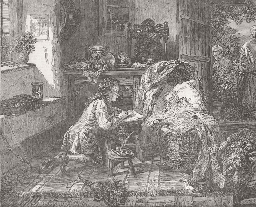 CHILDREN. Benjamin West\'s 1st effort, art 1849 old antique print picture