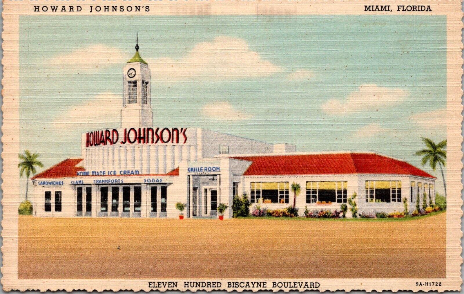 1940s Howards Johnson\'s Ice Cream Shops & Restaurants MIAMI FL  Postcard
