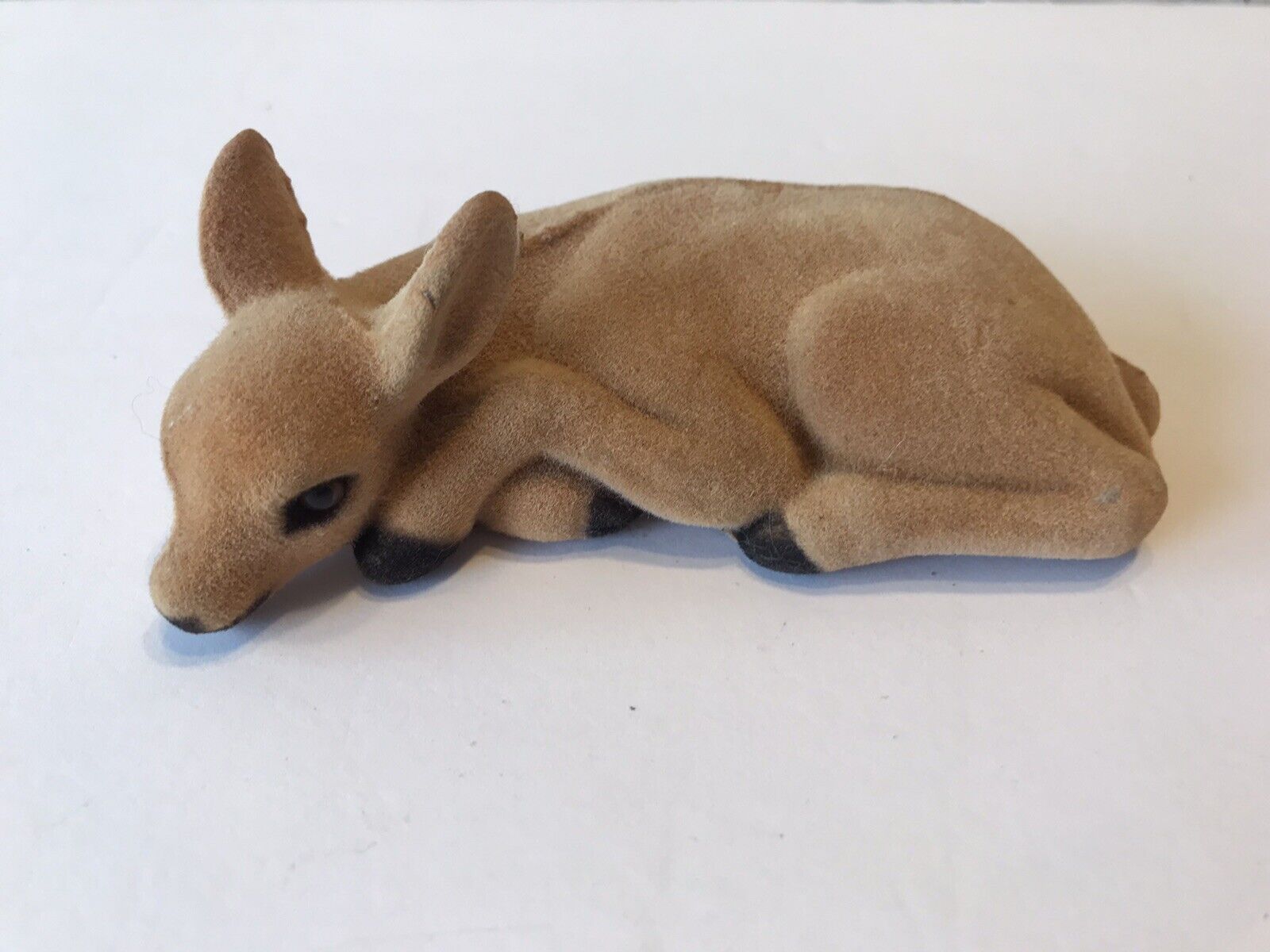 Vintage Sleeping/resting Flocked Fawn Deer Figurine