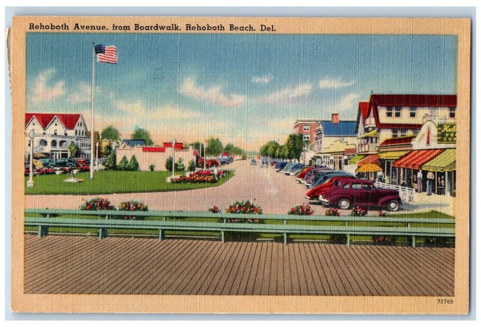 Rehoboth Beach Delaware DE Postcard Rehoboth Avenue Boardwalk Classic Cars 1946
