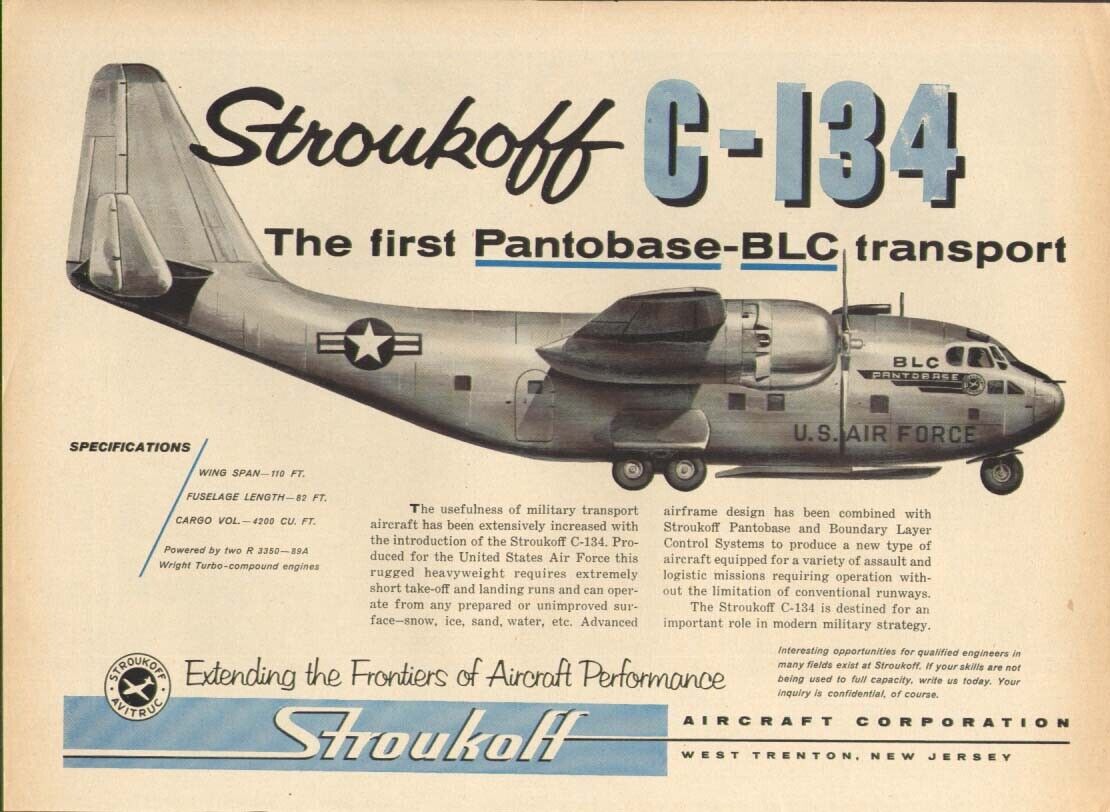 Stroukoff C-134 Pantobase-BLC Transport plane ad 1957