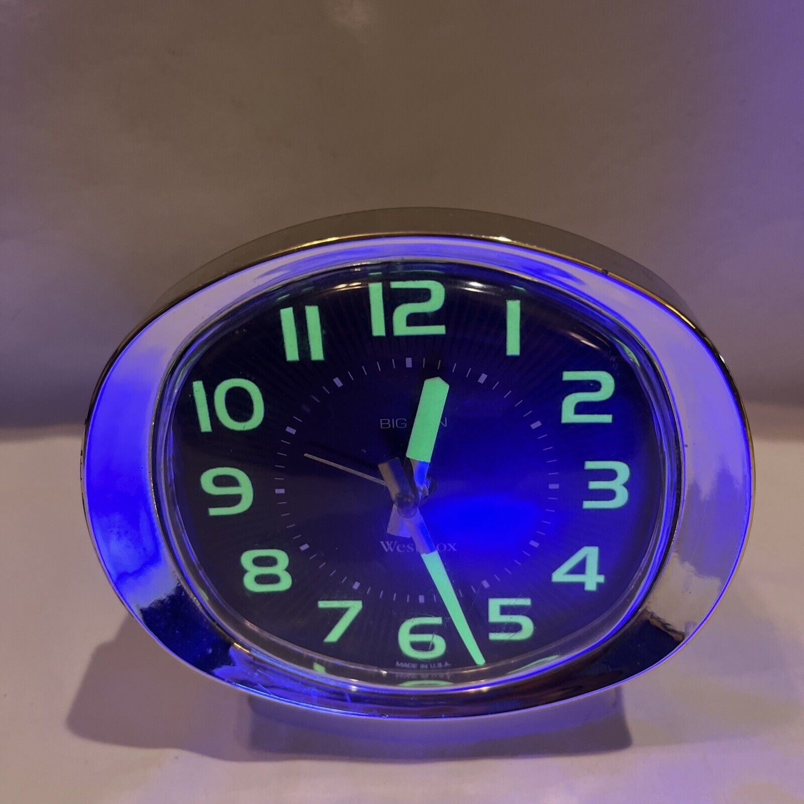 Working Vintage Westclox Atomic MCM Big Ben Oval Radium Glow Uranium Alarm Clock