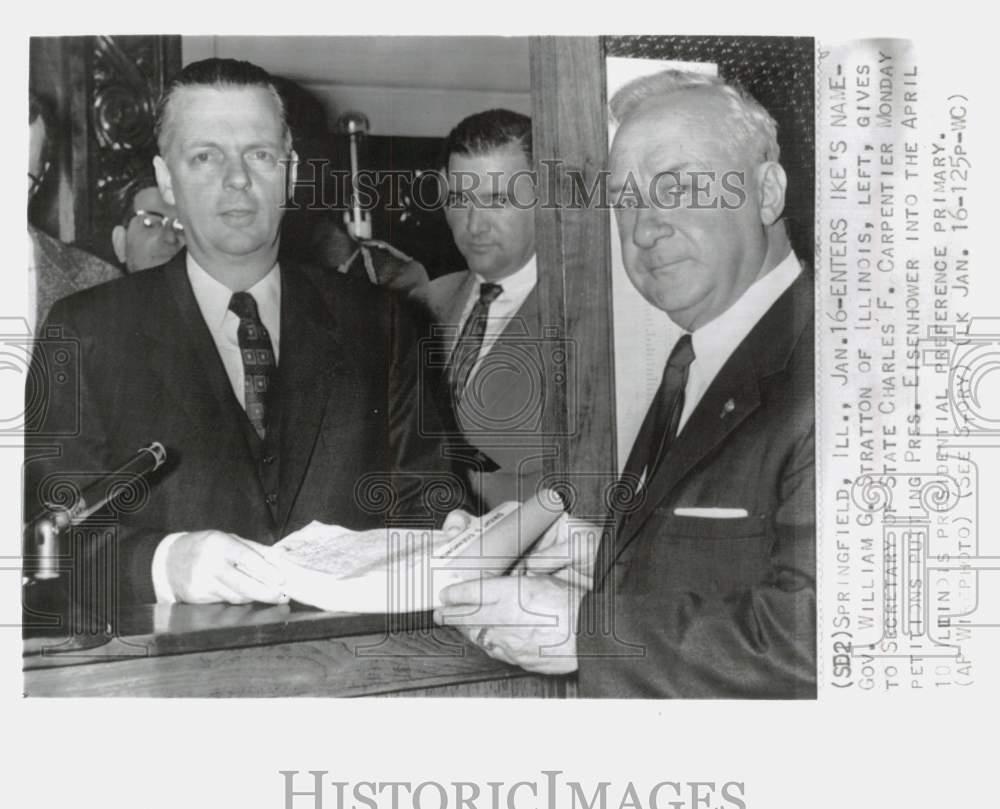 1956 Press Photo Governor William G. Stratton files Petitions in Springfield