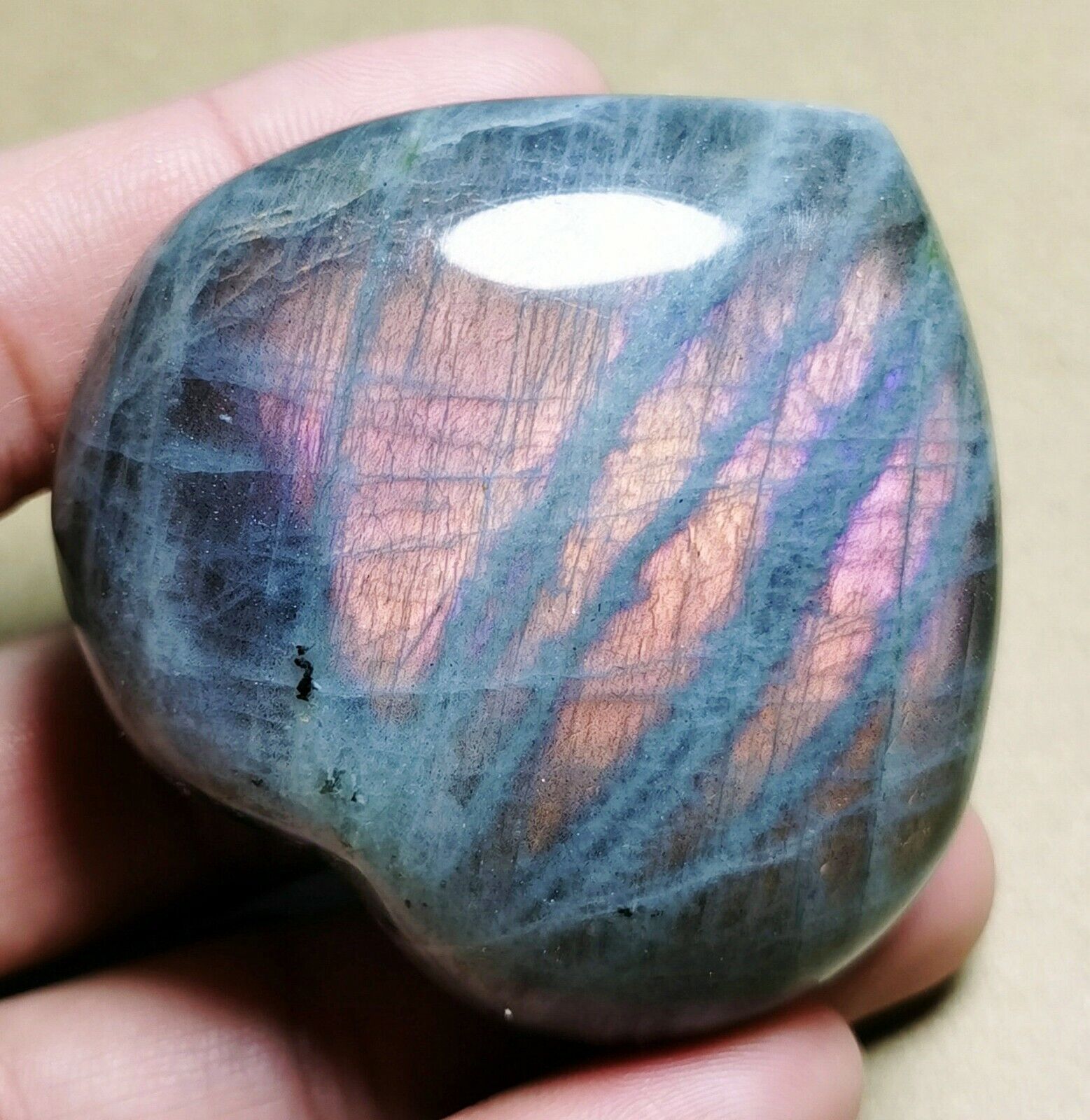 Polished Nice Rainbow purple Flash Labradorite Spectrolite Heart Reiki Stone