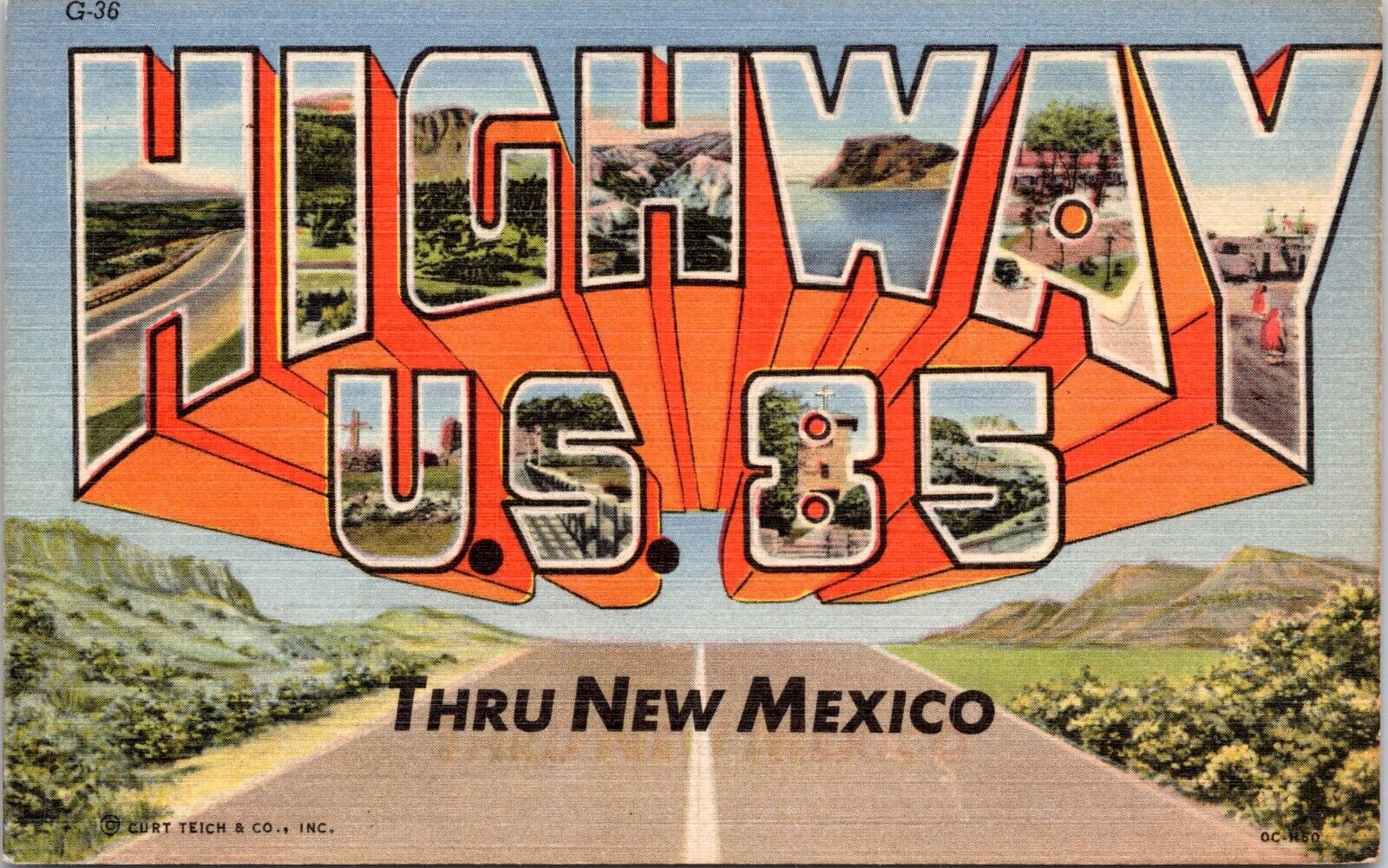 Large Letter Greetings Highway US 85 Thru New Mexico- 1940 Linen Postcard- Teich