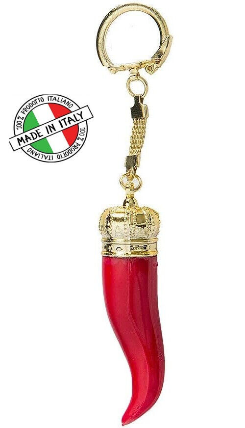 Italian Cornicello Horn Metal Keychain Car Hanging 4.5in Made in Italy Napoli