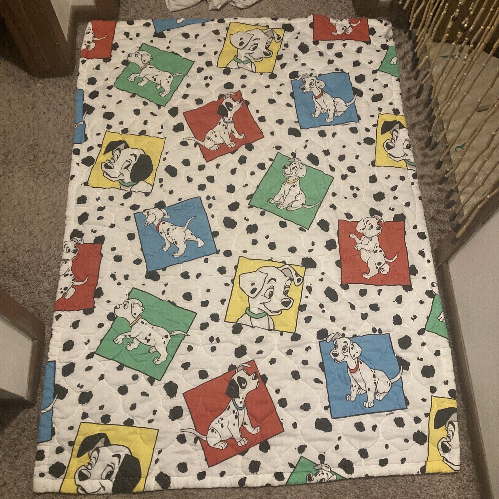 Vintage Disney Baby Blanket Quilt 101 Dalmatians Comforter 56x40” Baby Dreams