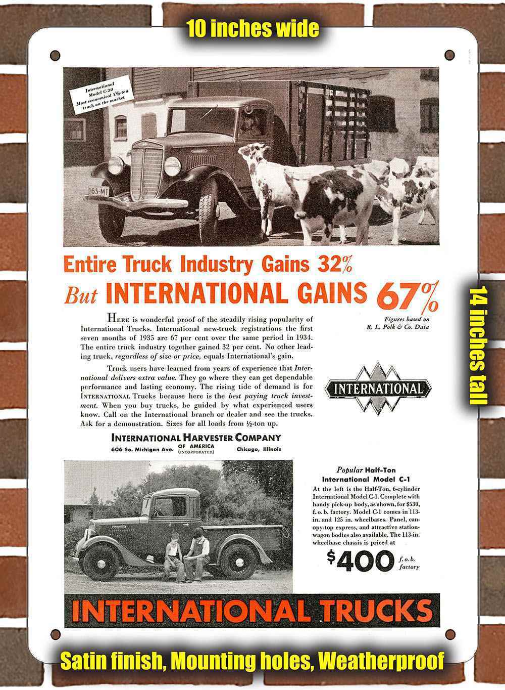 Metal Sign - 1935 International Harvester C-1 Trucks- 10x14 inches