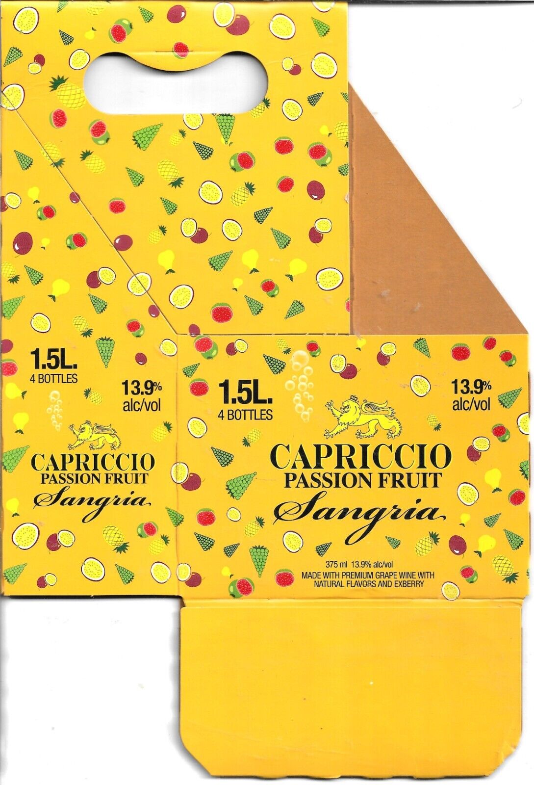 CAPRICCIO PASSION FRUIT SANGRIA 1.5L - 4 PACK CARDBORD BOTTLE CARRIER