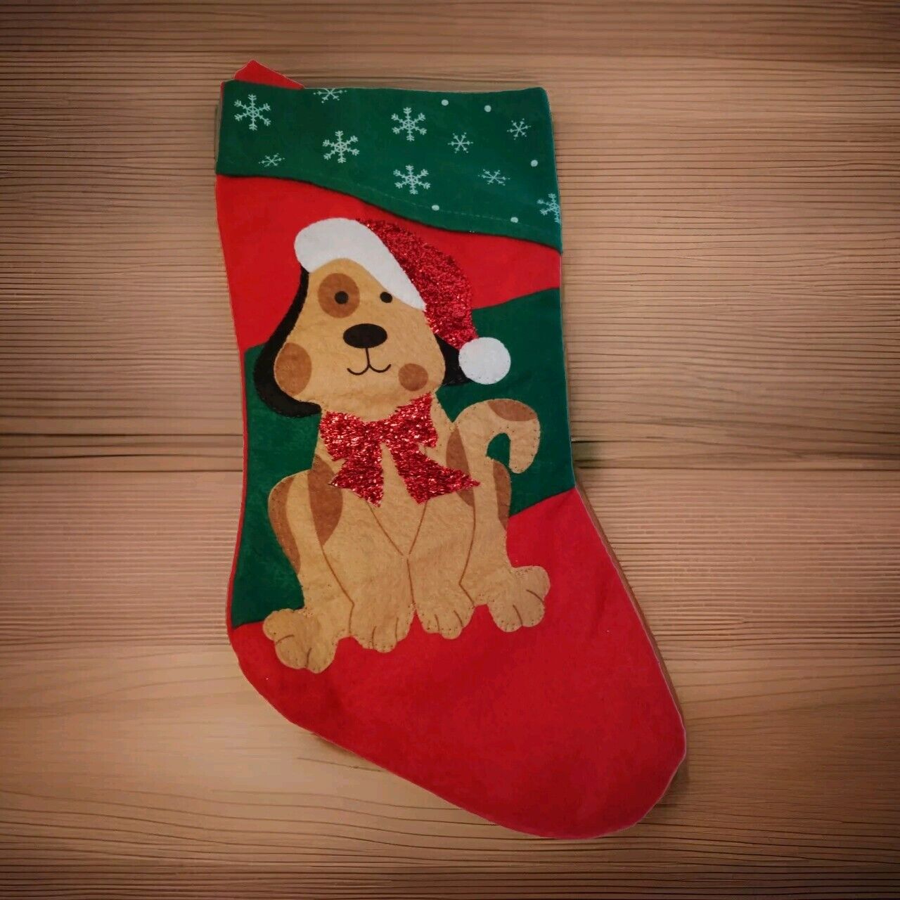 Felt Adorable Christmas Pet Christmas Stocking Dog Puppy Santa Hat Red Bow 17