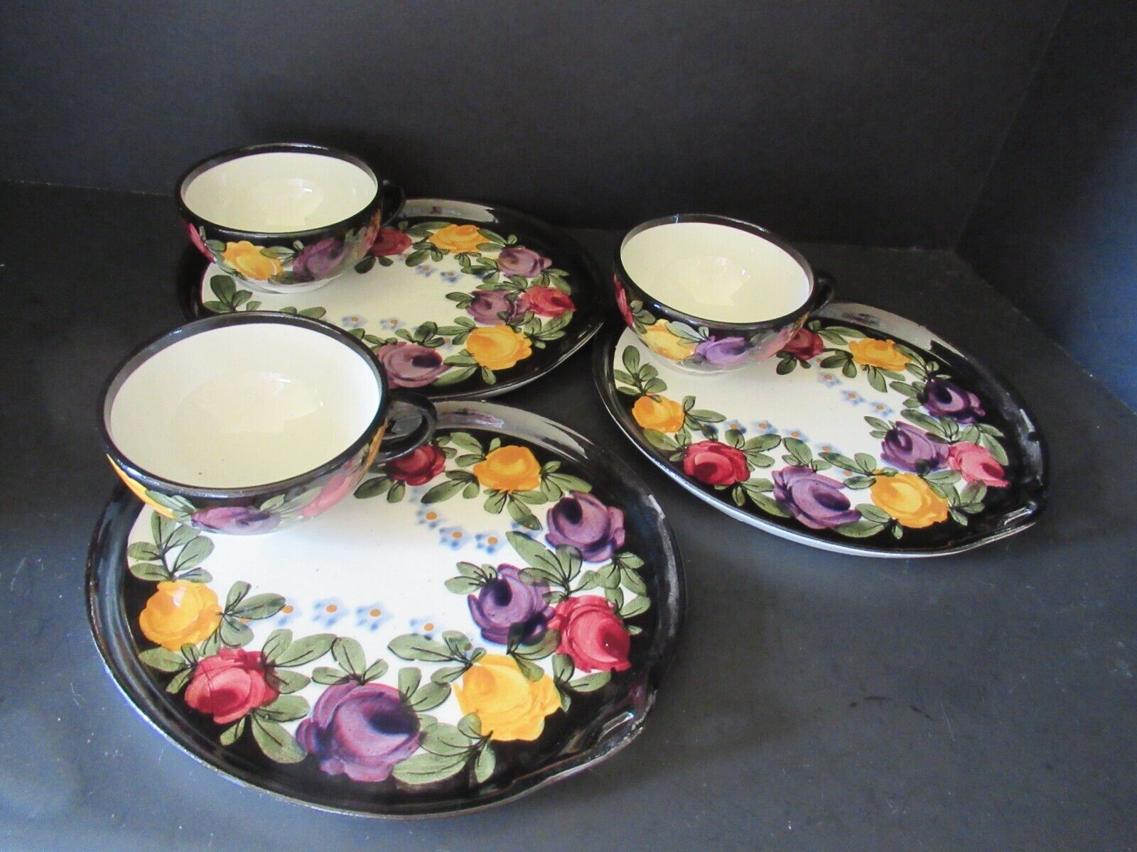 Vintage lot 3 sip and snack sets cup and saucer plate hand painted Germany