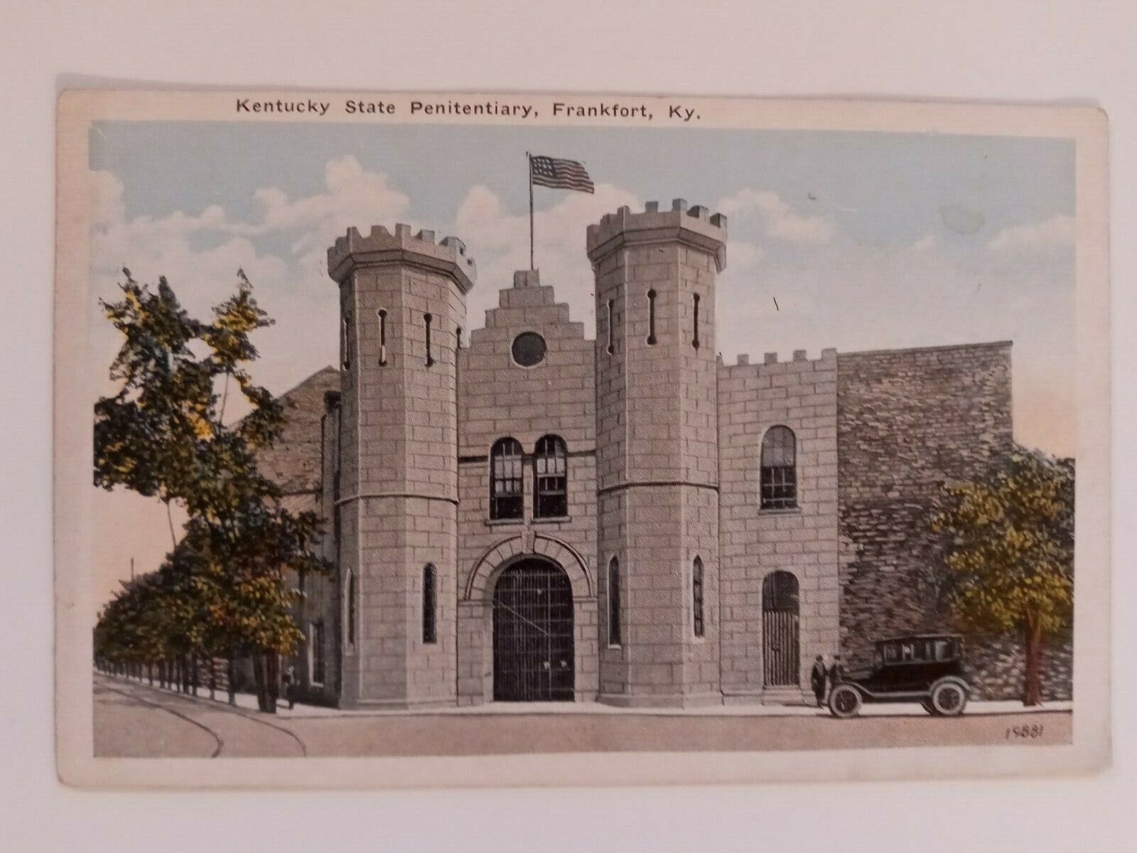 Postcard Frankfort Kentucky State Penitentiary Prison Castle Antique Car