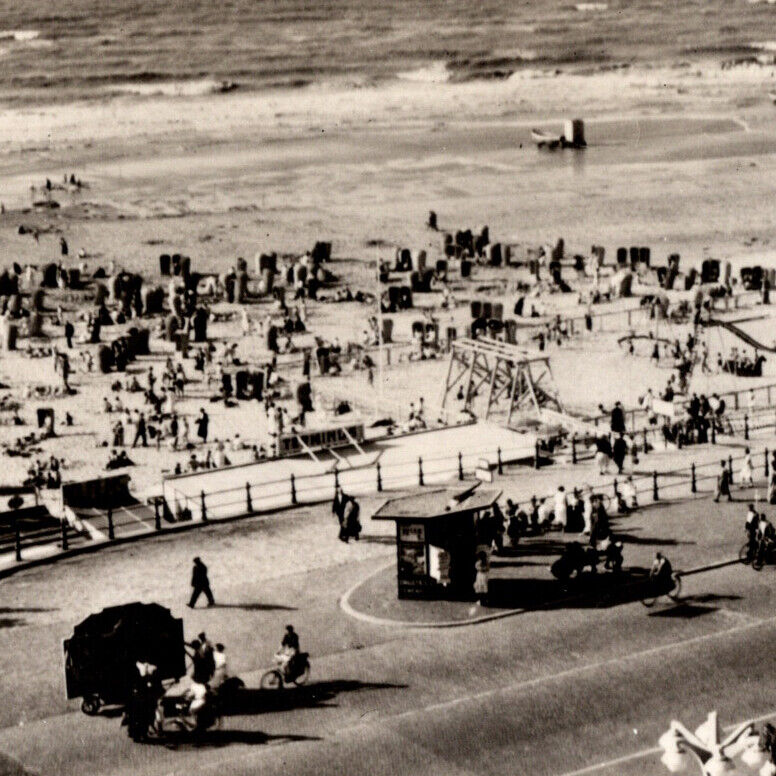 Vintage 1930s Scheveningen Boulevard Beach Hague People Cars Postcard