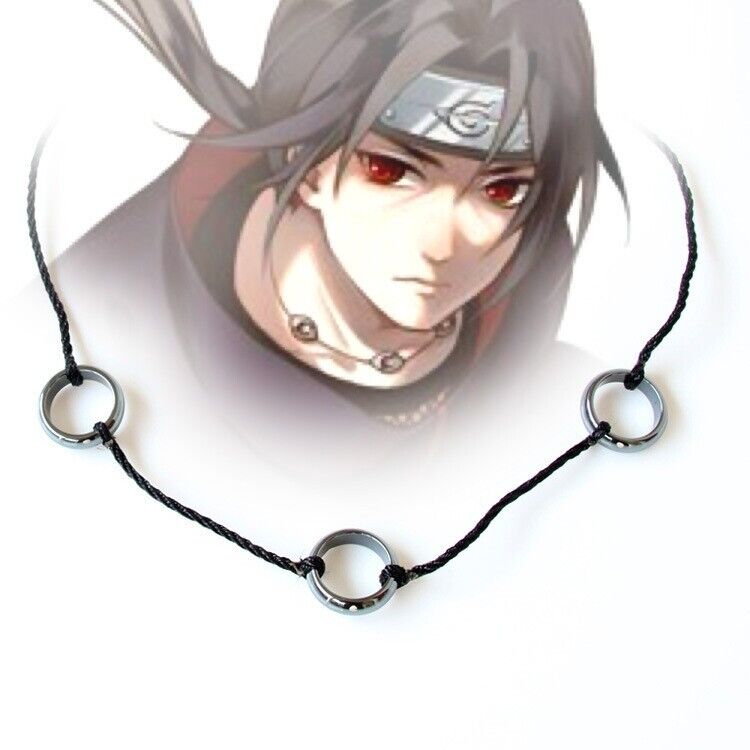 Naruto Akatsuki Uchiha Itachi Cosplay Necklace 3 Beads 3 Rings Pendant