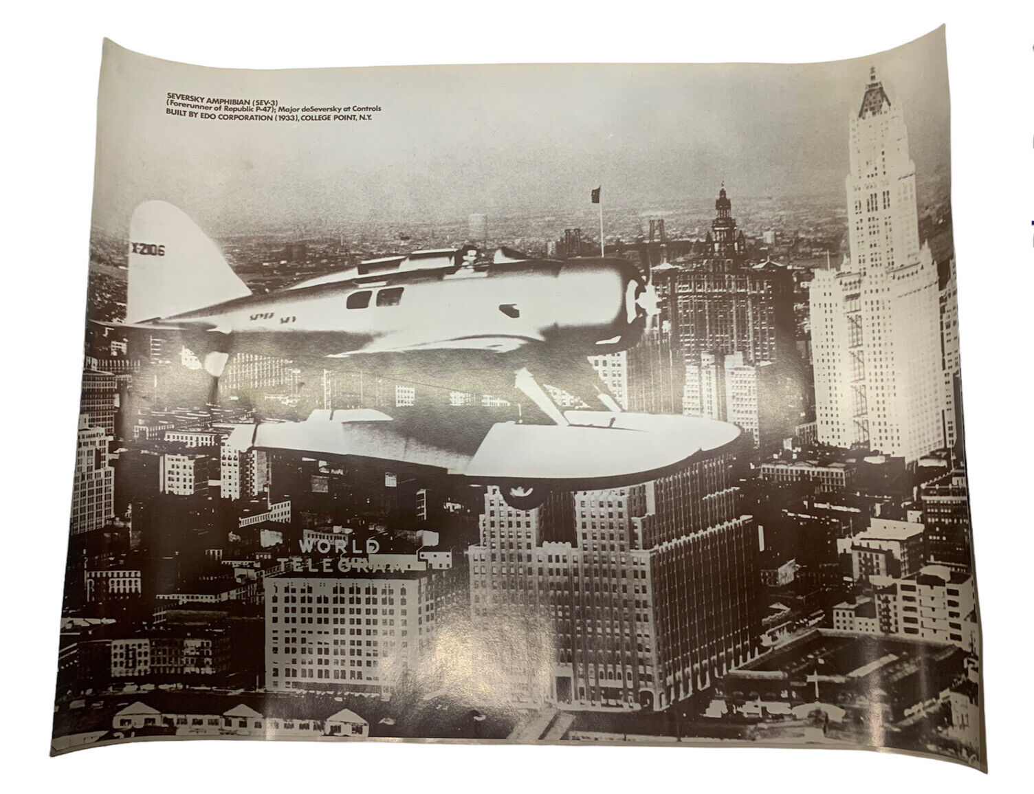 1933 Seversky SEV-3 Amphibian Aircraft Vintage  Poster Aviation Endo NY 22x17.5”
