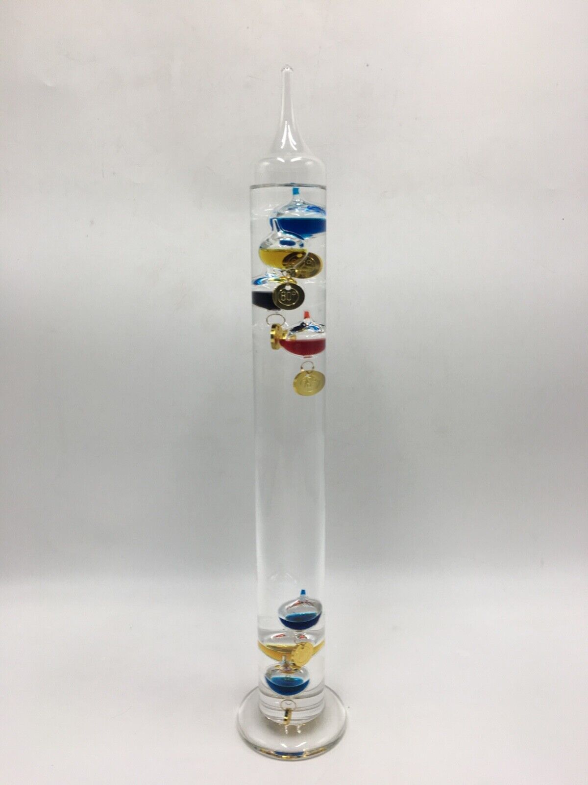 Galileo Large Thermometer 17” Tall  Glass Tube w/ 7 Floating Spheres Home Decor