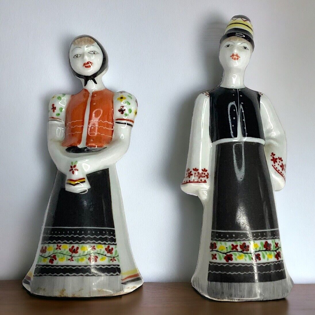 Hollohaza Hungary Vintage Hand Painted Porcelain Folk Matyo Figurines