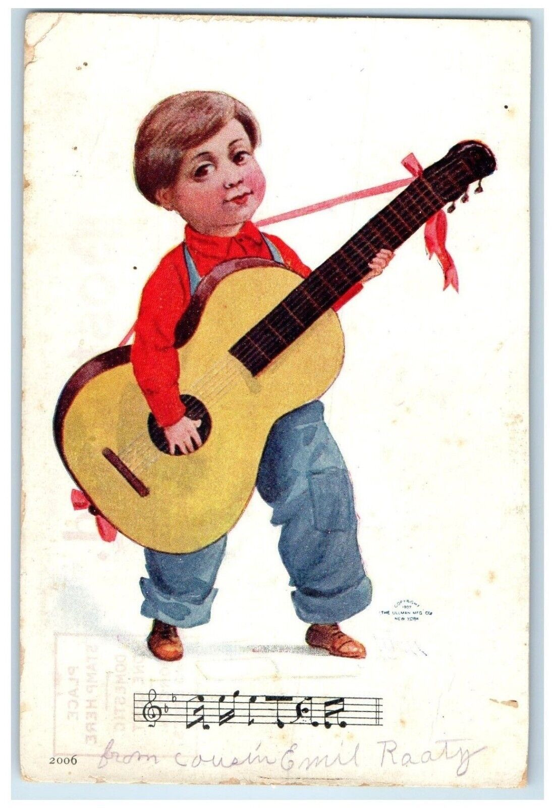 c1910\'s Little Boy Guitar Musical Kids Ullman Posted Antique Postcard