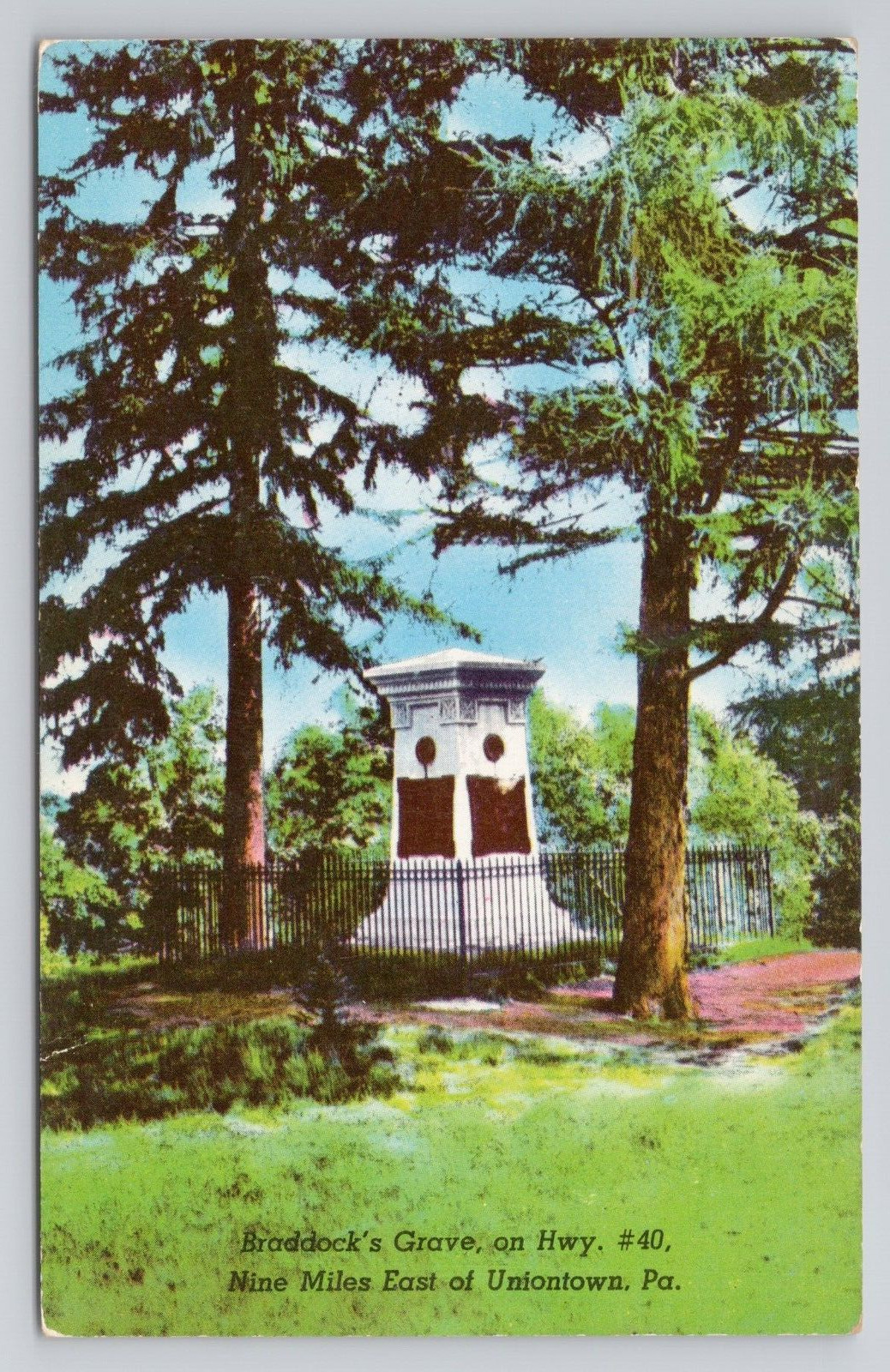 Postcard Braddock\'s Grave Uniontown Pennsylvania