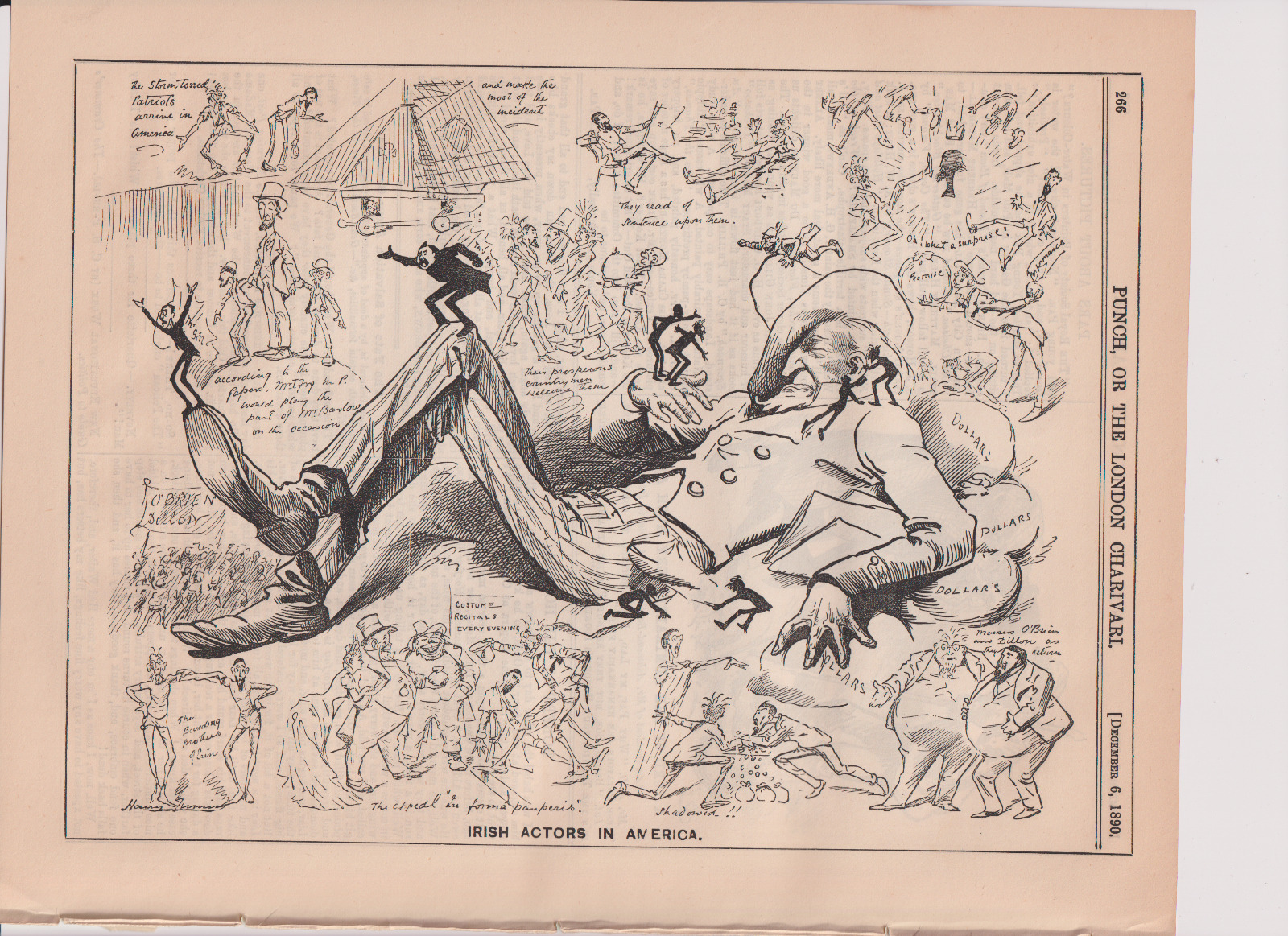 1890 Punch Cartoon Irish Actors in America